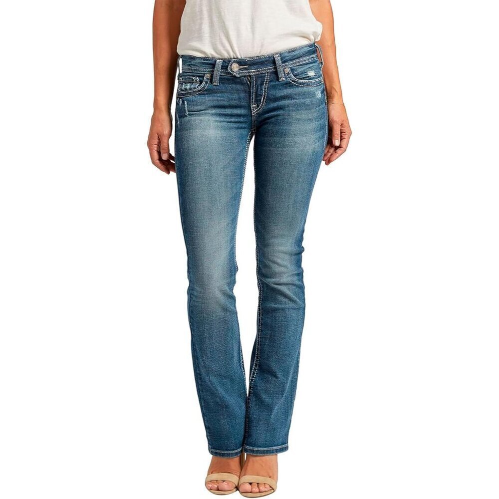 Women's Low Rise Slim Bootcut Jeans Cotton Elastane Durable Flattering